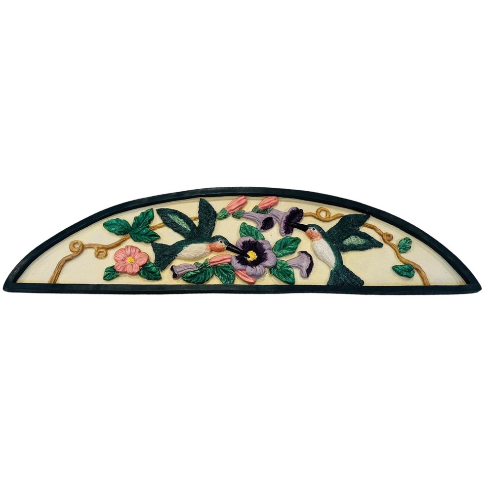 Vintage Hummingbird Floral Resin Wall Plaque Arch Hand Painted Garden Decor 22in